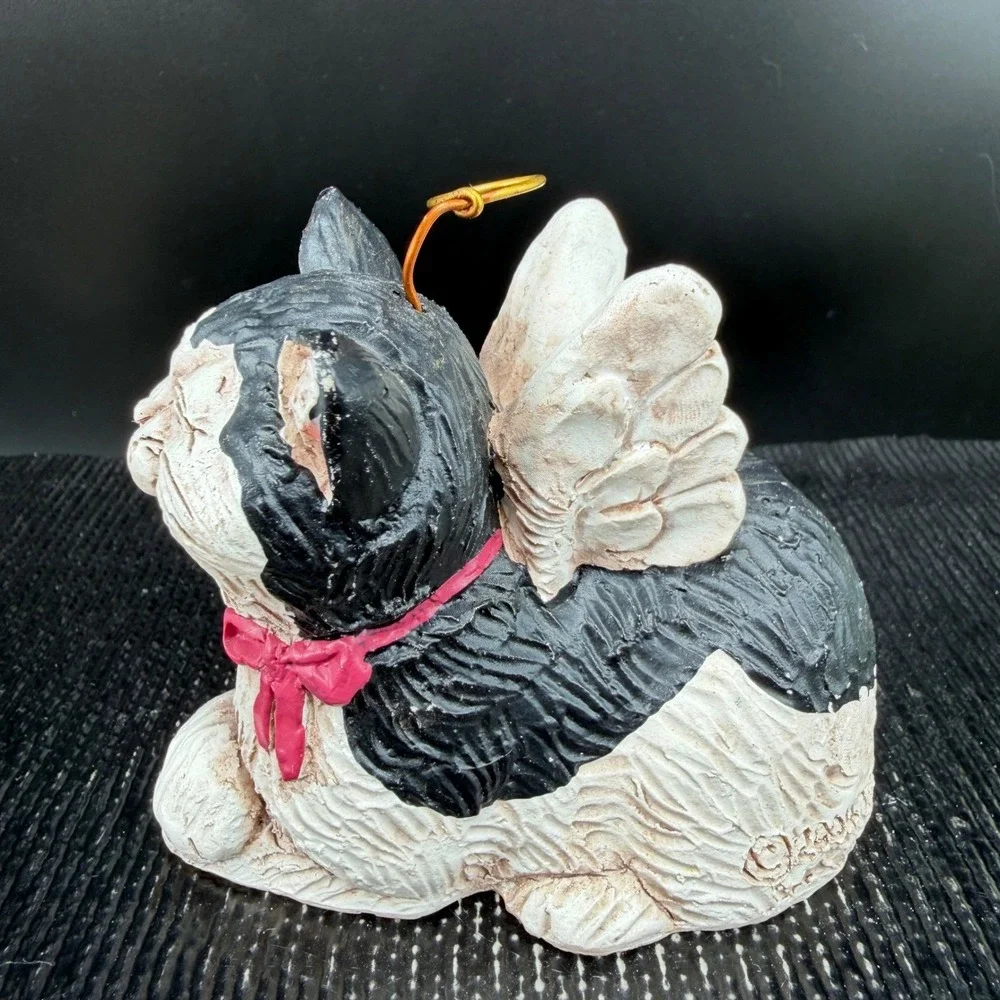 Tene M Sten Angel Cat Figurine‎ Tuxedo Black White Resin Halo Wings 2004 Figure